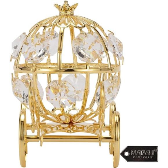 24K Gold Plated Small Cinderella Pumpkin Coach Figurine Ornament | Anniversary - Picture 7 of 7